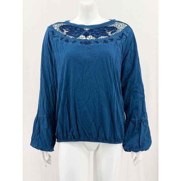 Soft Surroundings Tops - Soft Surroundings Top Womens XL Blue Crochet Lace Boho Peasant‎ Cotton Modal